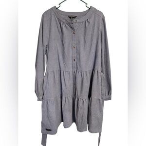 Simply Southern Dress Dusty Blue Tiered Button Up Long Sleeve Corduroy Size XL